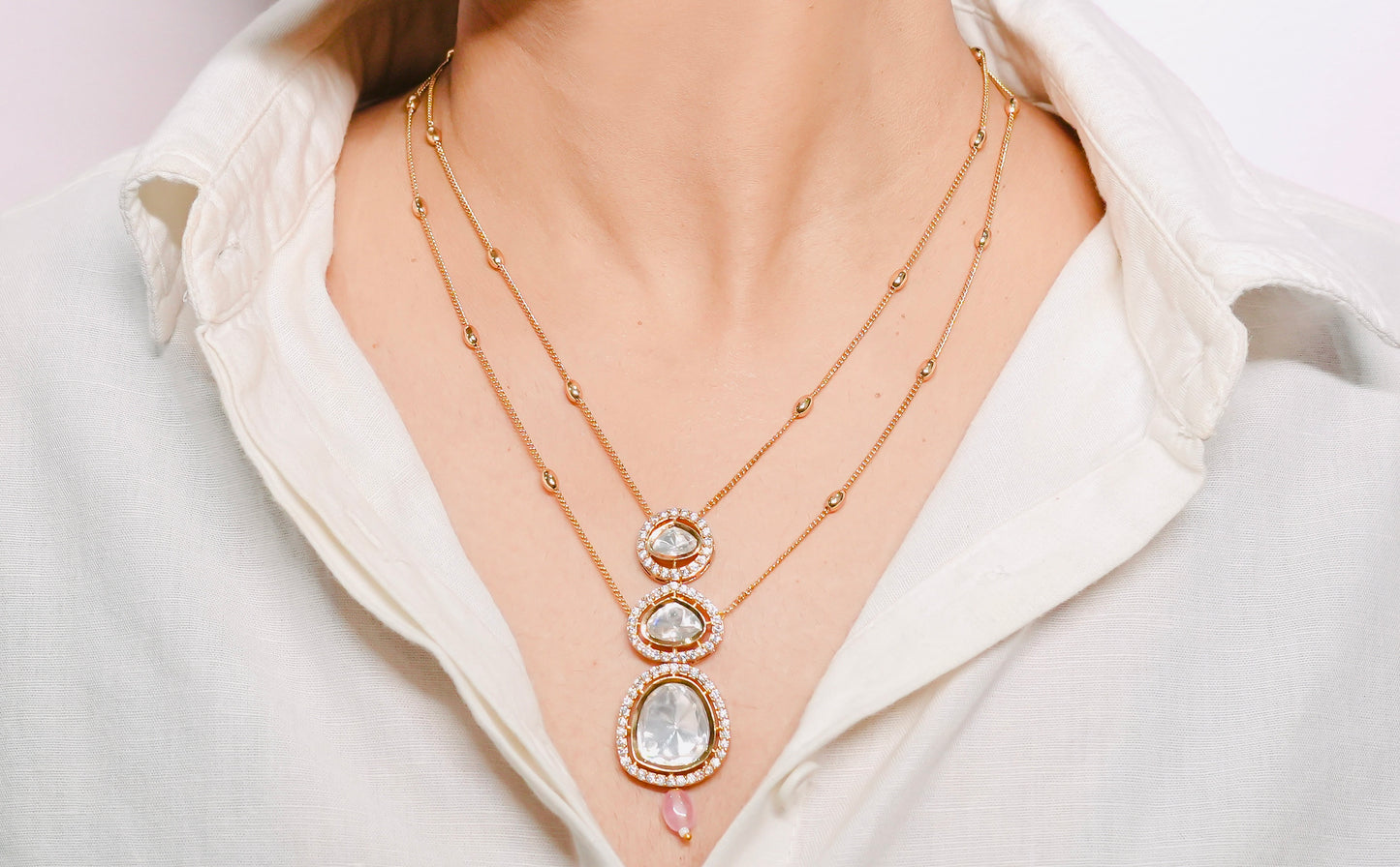 Polki Necklace Three Layer Drop Necklace Set